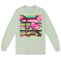 Matcha Nurse Stethoscope Seamless Pattern Long Sleeve Tee - BundleAndBundleShop