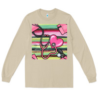 Mushroom Nurse Stethoscope Seamless Pattern Long Sleeve Tee - BundleAndBundleShop