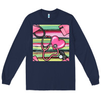 Navy Nurse Stethoscope Seamless Pattern Long Sleeve Tee - BundleAndBundleShop