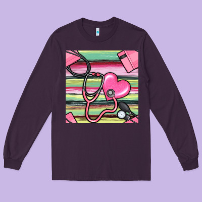 Nurse Stethoscope Seamless Pattern Long Sleeve Tee Designed By Bundleandbundleshop
