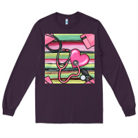 Plum Nurse Stethoscope Seamless Pattern Long Sleeve Tee - BundleAndBundleShop