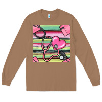 Toasted Coconut Nurse Stethoscope Seamless Pattern Long Sleeve Tee - BundleAndBundleShop