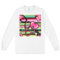 White Nurse Stethoscope Seamless Pattern Long Sleeve Tee - BundleAndBundleShop