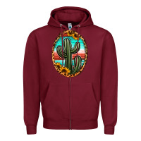 Burgundy serape and sunflower cactus Zipper Hoodie - Jasminsmagicworld