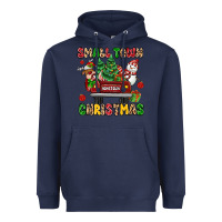 Navy Christmas Santa and reindeer truck Heavyweight Hoodie - MaliasSmallBusiness