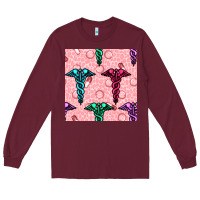 Burgundy Medicine Seamless Pattern Long Sleeve Tee - BundleAndBundleShop
