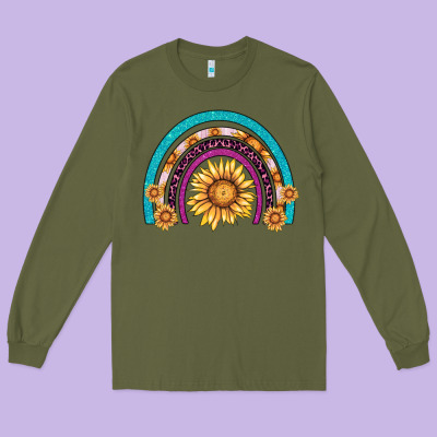 Rainbow Sunflower Long Sleeve Tee Designed By Adodesignshop