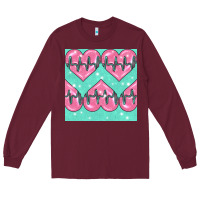 Burgundy Nursing Heart Seamless Pattern Long Sleeve Tee - BundleAndBundleShop