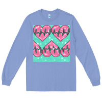 Colony Blue Nursing Heart Seamless Pattern Long Sleeve Tee - BundleAndBundleShop