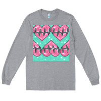 Heather Grey Nursing Heart Seamless Pattern Long Sleeve Tee - BundleAndBundleShop