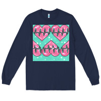 Navy Nursing Heart Seamless Pattern Long Sleeve Tee - BundleAndBundleShop
