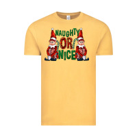 Vintage Mustard Naughty or nice christmas elfs Vintage Tee - FaDigitalArtStudio