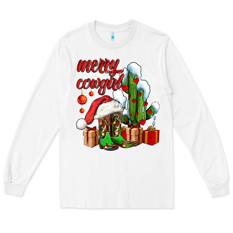 Merry Cowgirl  Boots And Cactus With Gifts Long Sleeve Tee by AdoDesignShop | Teevron