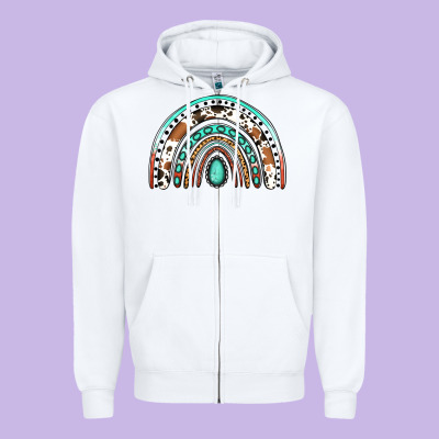 Western Rainbow Zipper Hoodie Designed By Jasminsmagicworld