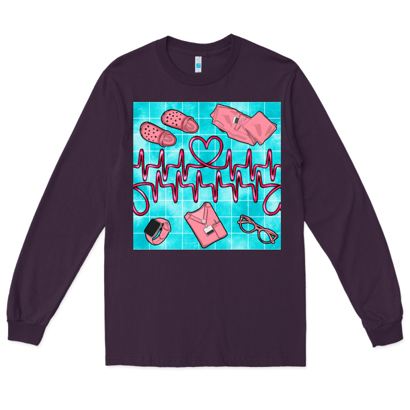 Nurse Heart Beat Seamless Pattern Long Sleeve Tee by BundleAndBundleShop | Teevron