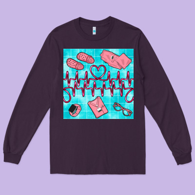 Nurse Heart Beat Seamless Pattern Long Sleeve Tee Designed By Bundleandbundleshop