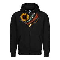 Black western sunflower cowhide  heart Zipper Hoodie - Jasminsmagicworld