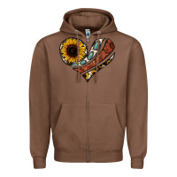 Chestnut western sunflower cowhide  heart Zipper Hoodie - Jasminsmagicworld