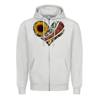 Dove Grey western sunflower cowhide  heart Zipper Hoodie - Jasminsmagicworld