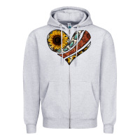 Heather Grey western sunflower cowhide  heart Zipper Hoodie - Jasminsmagicworld