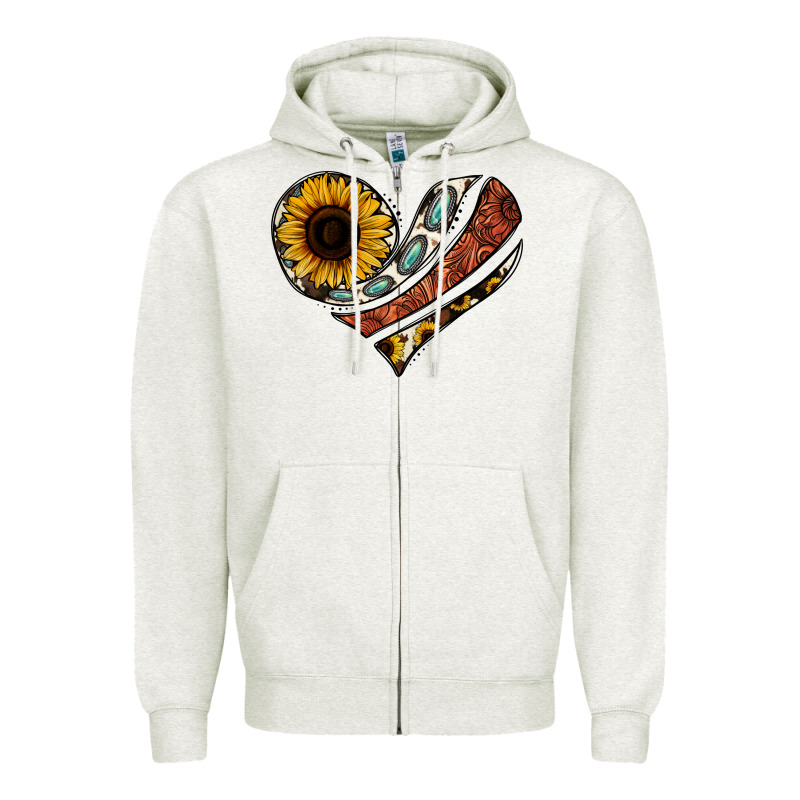 Western Sunflower Cowhide  Heart Zipper Hoodie by Jasminsmagicworld | Teevron