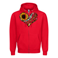 Red western sunflower cowhide  heart Zipper Hoodie - Jasminsmagicworld
