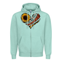 Seafoam western sunflower cowhide  heart Zipper Hoodie - Jasminsmagicworld