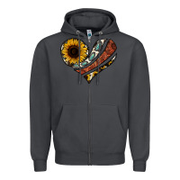 Smoke western sunflower cowhide  heart Zipper Hoodie - Jasminsmagicworld