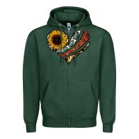 Sports Green western sunflower cowhide  heart Zipper Hoodie - Jasminsmagicworld