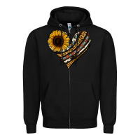 Black western sunflower leopard cowhide heart Zipper Hoodie - Jasminsmagicworld