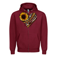 Burgundy western sunflower leopard cowhide heart Zipper Hoodie - Jasminsmagicworld