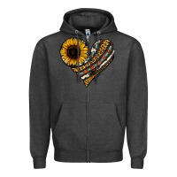 Charcoal Heather western sunflower leopard cowhide heart Zipper Hoodie - Jasminsmagicworld