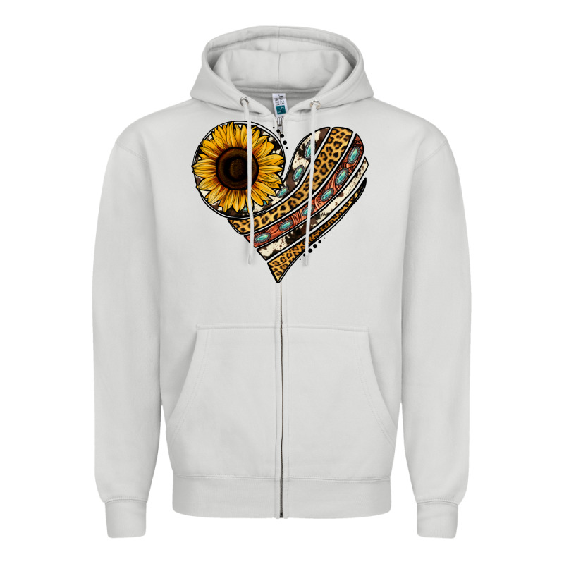 Western Sunflower Leopard Cowhide Heart Zipper Hoodie by Jasminsmagicworld | Teevron