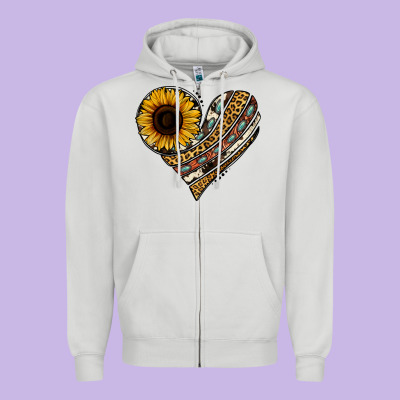 Western Sunflower Leopard Cowhide Heart Zipper Hoodie Designed By Jasminsmagicworld