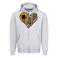 Heather Grey western sunflower leopard cowhide heart Zipper Hoodie - Jasminsmagicworld