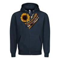 Navy western sunflower leopard cowhide heart Zipper Hoodie - Jasminsmagicworld
