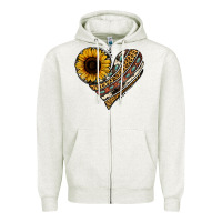 Oatmeal Heather western sunflower leopard cowhide heart Zipper Hoodie - Jasminsmagicworld