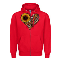 Red western sunflower leopard cowhide heart Zipper Hoodie - Jasminsmagicworld