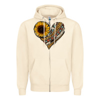 Sandshell western sunflower leopard cowhide heart Zipper Hoodie - Jasminsmagicworld