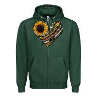 Sports Green western sunflower leopard cowhide heart Zipper Hoodie - Jasminsmagicworld