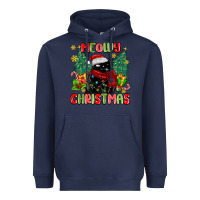 Navy meowy christmas black cat Heavyweight Hoodie - MaliasSmallBusiness