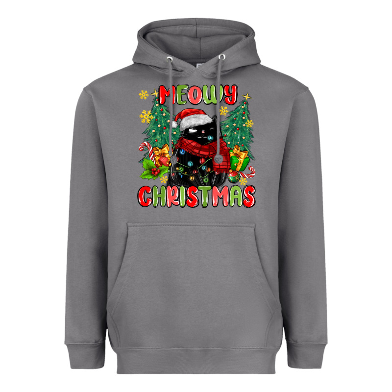 Meowy Christmas Black Cat Heavyweight Hoodie by MaliasSmallBusiness | Teevron