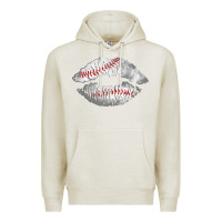 Oatmeal Heather baseball lips Premium Hoodie - AdoDesignShop
