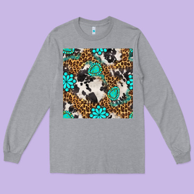 Western Turquoise Seamless Pattern Long Sleeve Tee Designed By Bundleandbundleshop