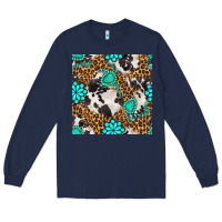 Navy western turquoise seamless pattern Long Sleeve Tee - BundleAndBundleShop