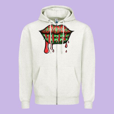 Summer Vibes Watermelon Lips Zipper Hoodie Designed By Jasminsmagicworld