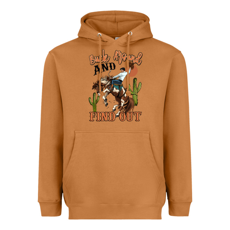 Buck Around And Find Out Rodeo Cowboy Heavyweight Hoodie by MaliasSmallBusiness | Teevron