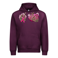 Mauve Wine Breast Cancer skeleton hands Urban Hoodie - NancyCooperArtShop
