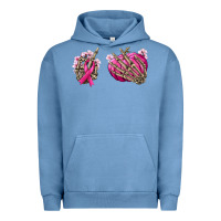 Pigment Pebble Blue Breast Cancer skeleton hands Urban Hoodie - NancyCooperArtShop