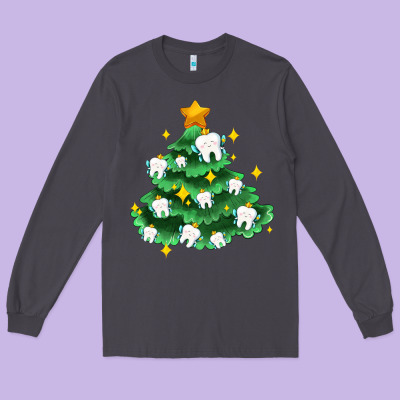 Christmas Tree With Teeth Long Sleeve Tee Designed By Adodesignshop